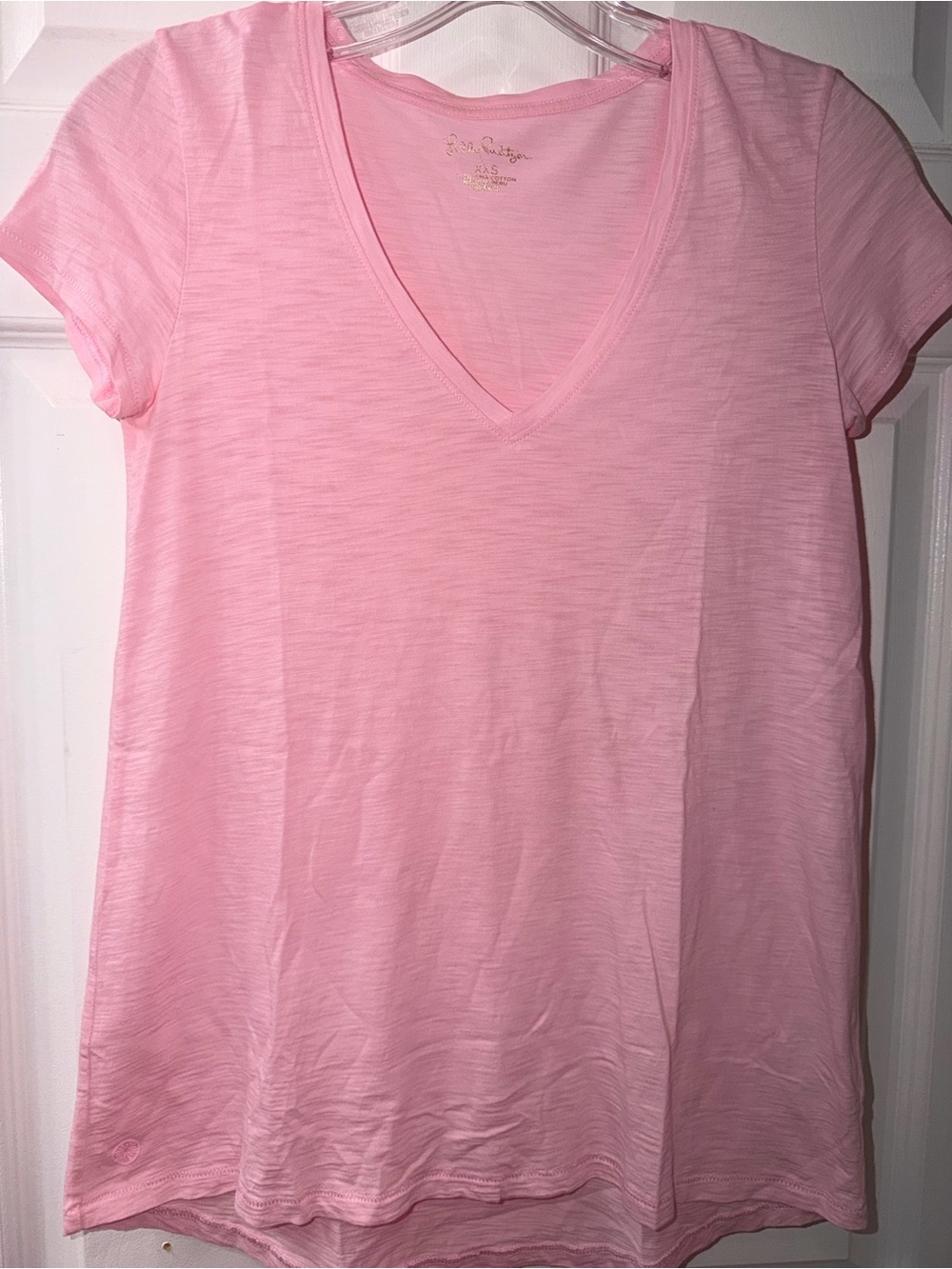 Lilly Pulitzer Pink Pima Cotton V-Neck Tee Shirt | XXS | Made in Peru